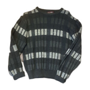 Vintage Eagle Point Men's Black Gray Striped Knit Crew Neck Sweater large#4